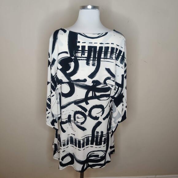 by JJ Tunic Black White Abstract Geometric Sleeveless Overlay - Picture 10 of 12